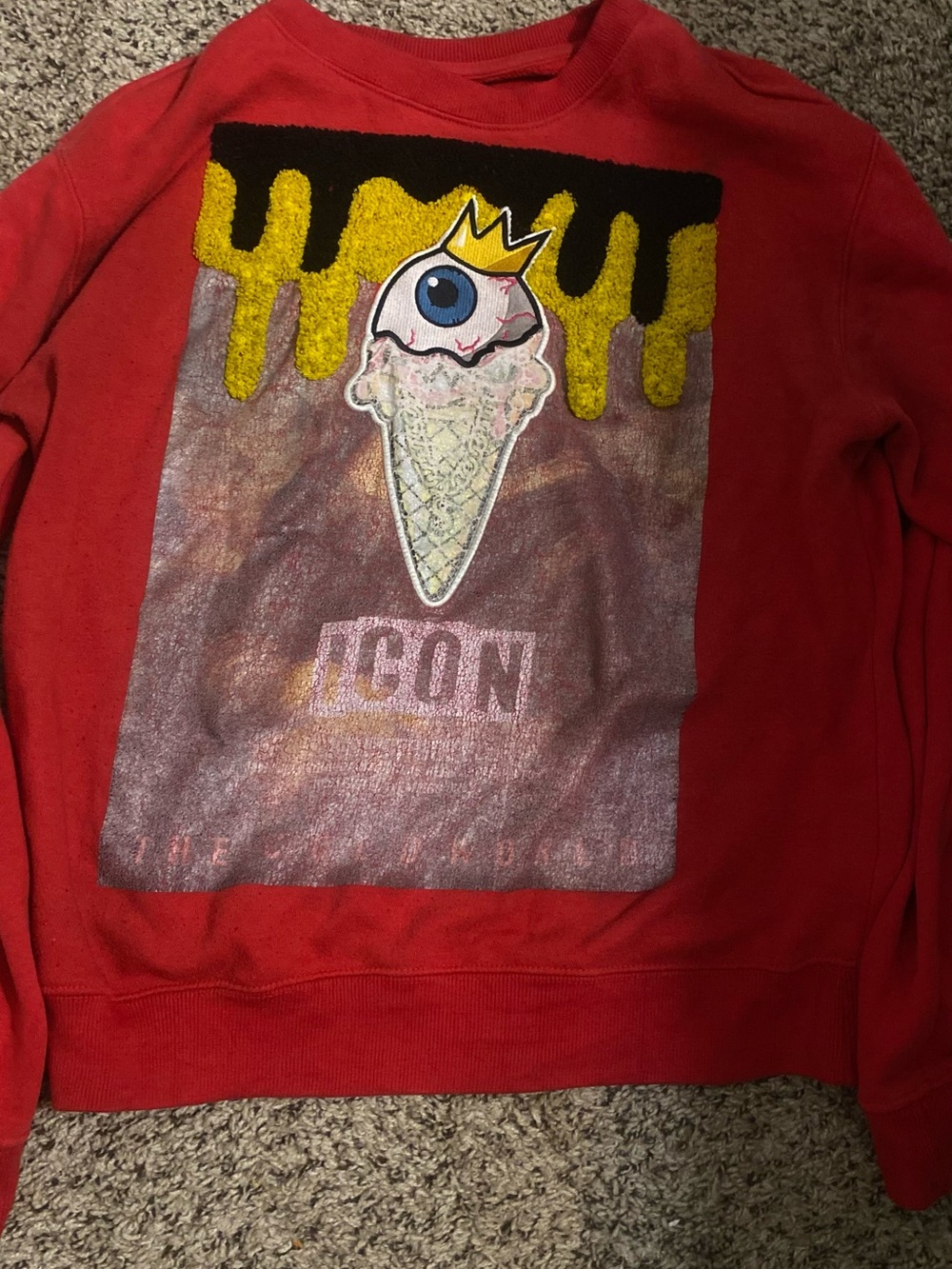 ICON Red Crewneck Sweatshirt with Graphic Ice Cream Eyeball